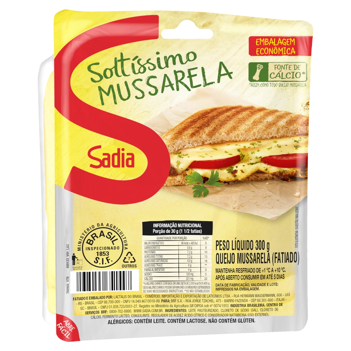 Queijo Mussarela Fatiado Sadia Soltíssimo 300g Embalagem Econômica