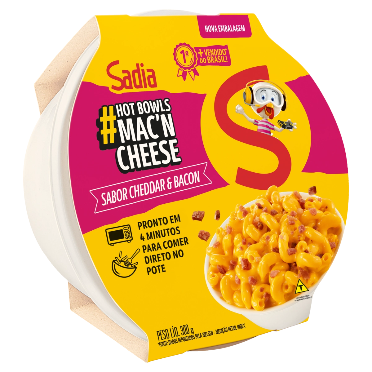 Mac'n Cheese Cheddar &amp; Bacon Sadia Hot Bowls Pote 300g