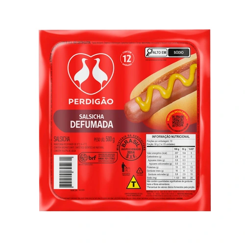 Salsicha Defumada Perdigão 500g 12 Unidades