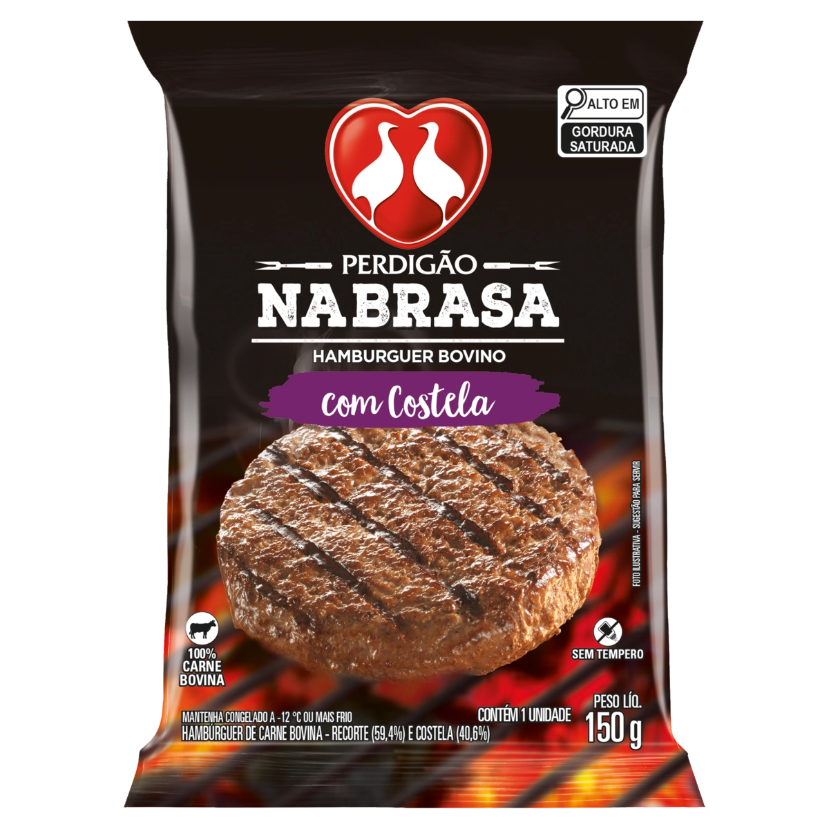 Hambúrguer de Carne Bovina Costela Perdigão na Brasa Pacote 150g