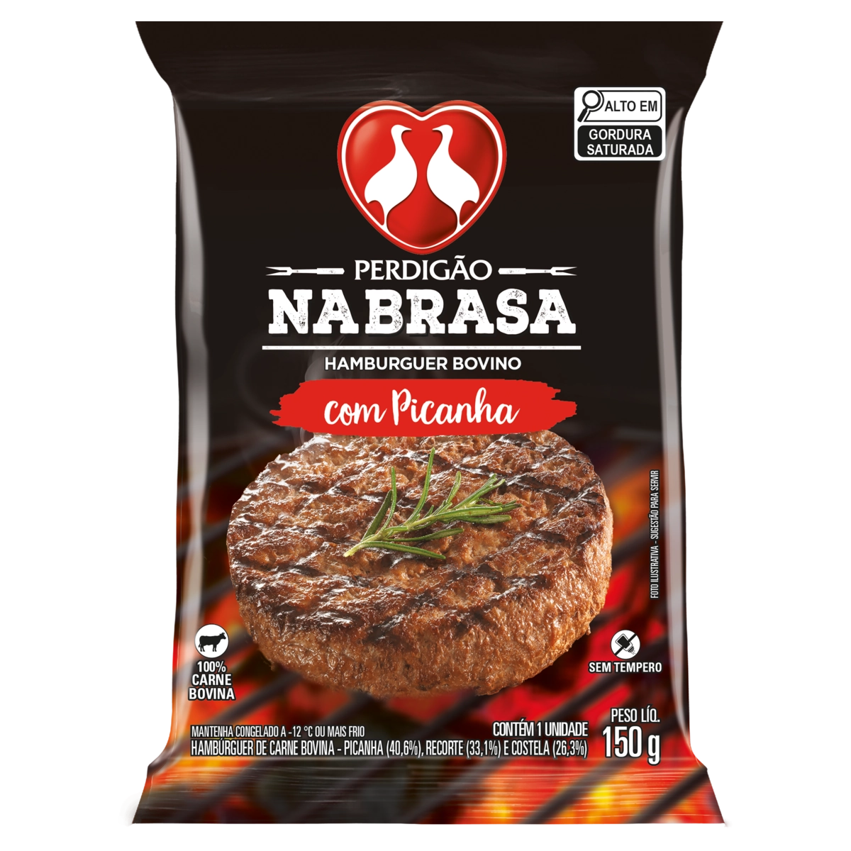 Hambúrguer De Carne Bovina Picanha Perdigão Na Brasa Pacote 150g