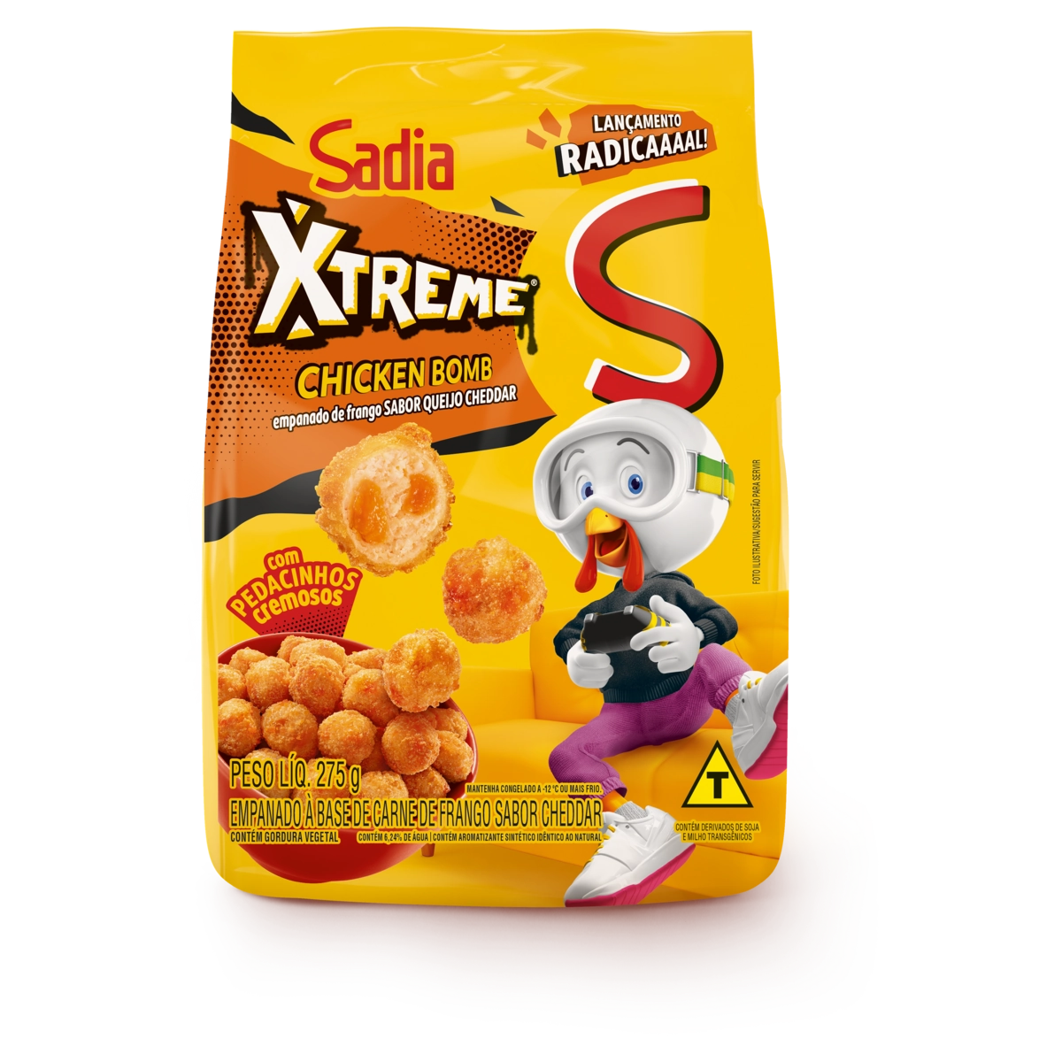 Empanado de Frango Queijo Cheddar Sadia Xtreme Chicken Bomb Pacote 275g