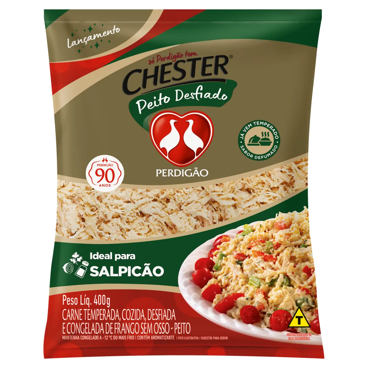 Peito De Frango Cozido Desfiado Congelado Defumado Sem Osso Perdigão Chester 400g