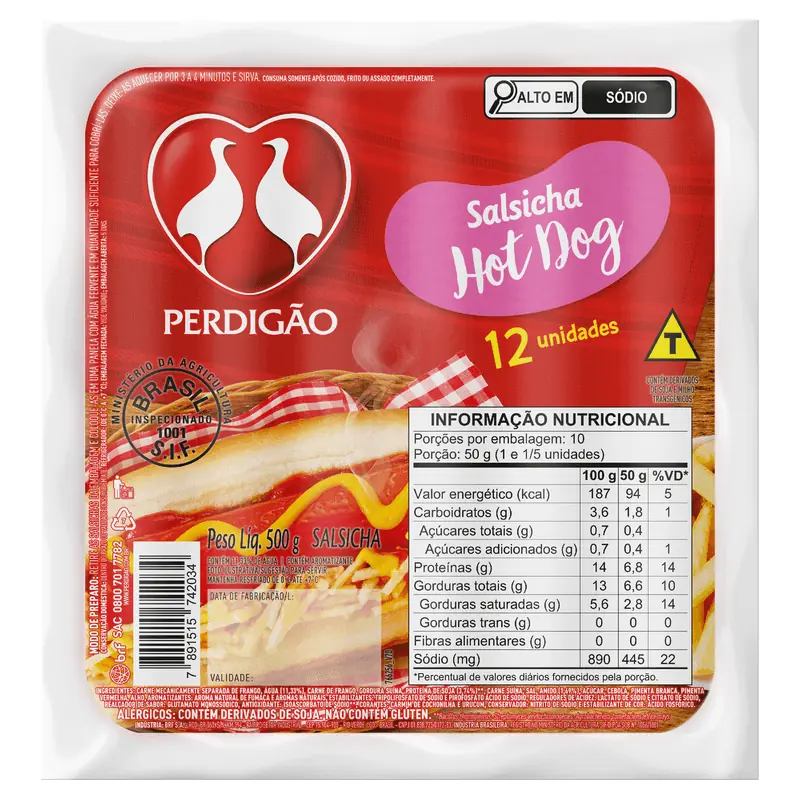 Salsicha Tradicional Perdigão Hot Dog 500 g