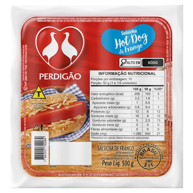 Salsicha de Frango Perdigão Hot Dog 500 g
