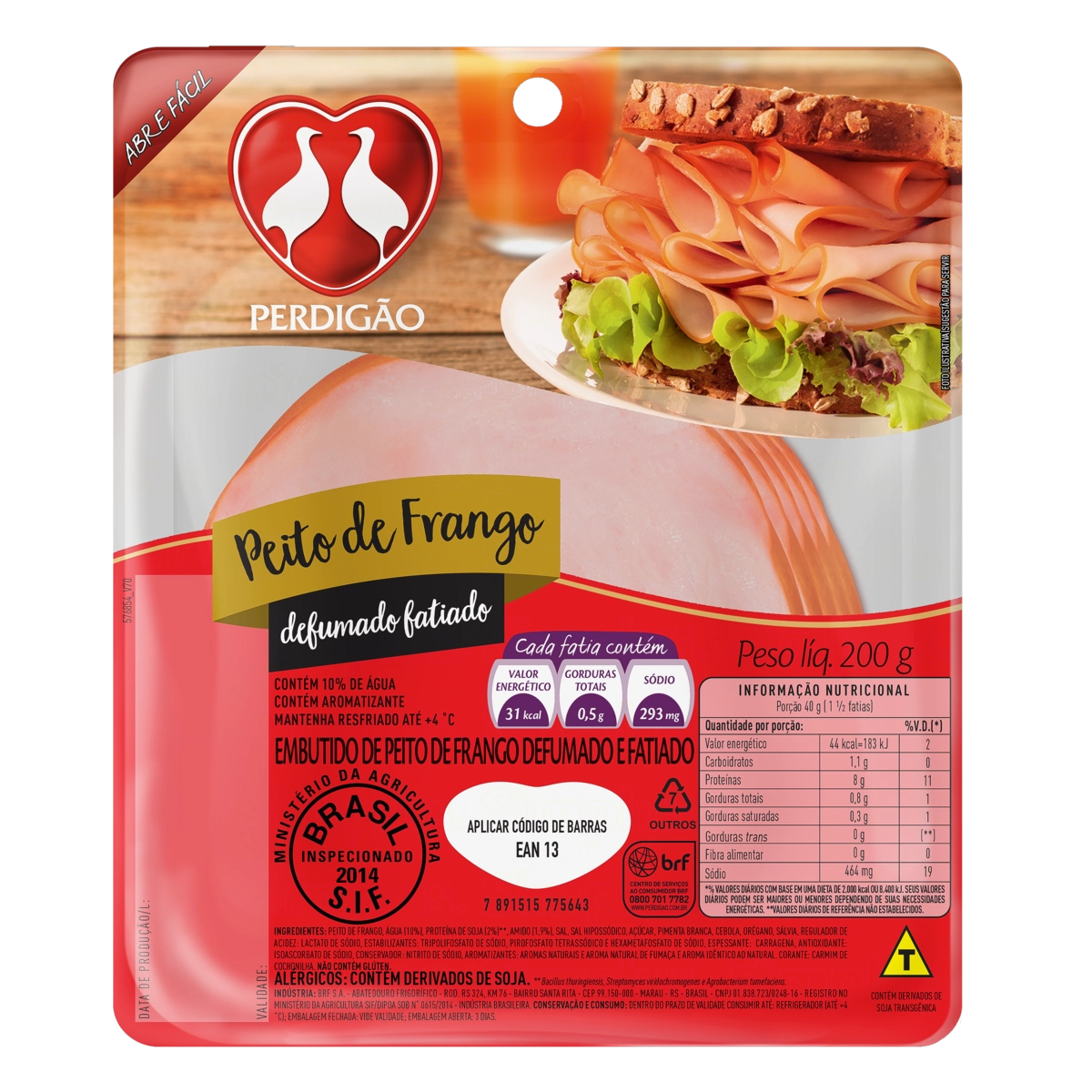Peito De Frango Defumado Fatiado Perdigão 200g