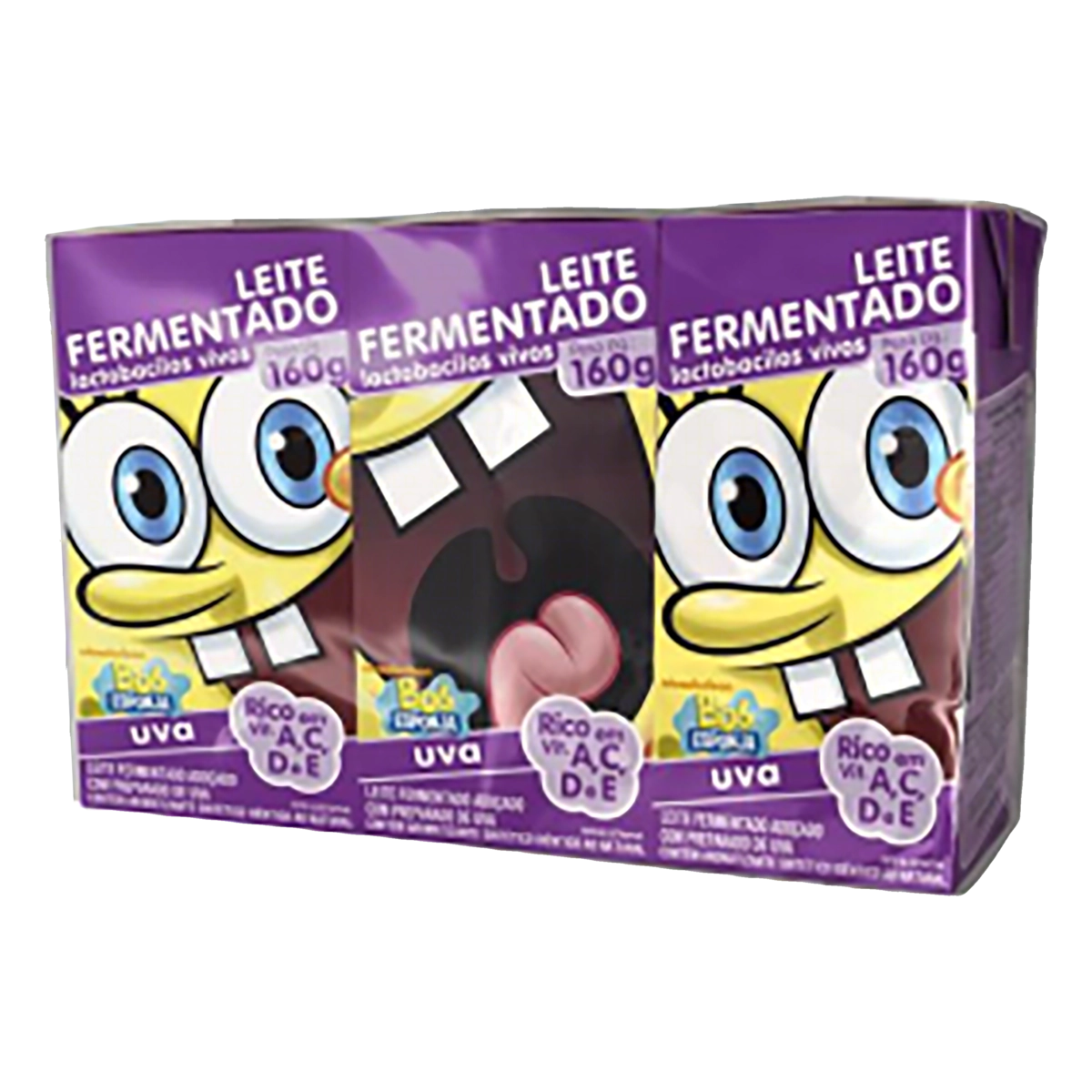 Pack Leite Fermentado Desnatado Uva Bob Esponja Batavo Caixa 3 Unidades 160g Cada