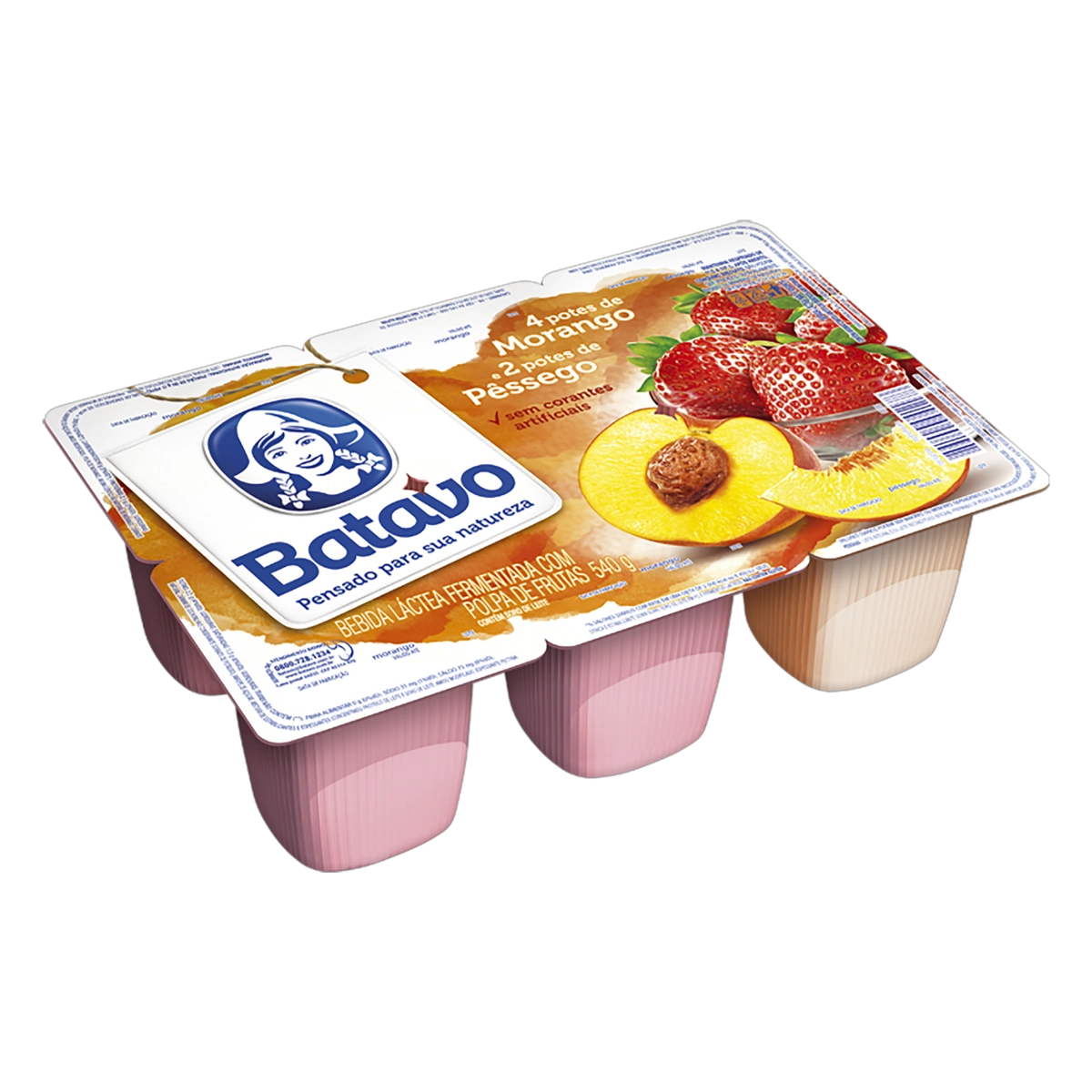 Bebida Láctea Fermentada Morango E Pêssego Batavo Bandeja 540g 6 Unidades