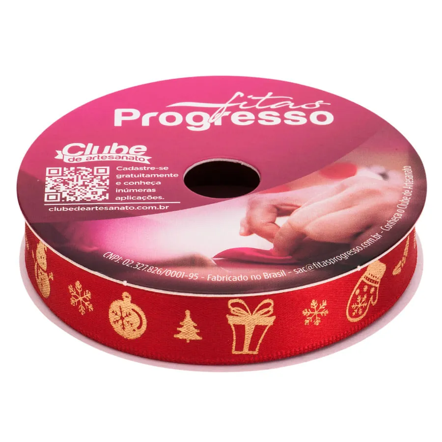 Fita de Cetim Decorada Natalino 10mX15mm Fitas Progresso