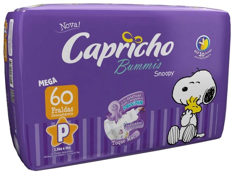 Fraldas Descartáveis Snoopy Mega P 60 Unidades