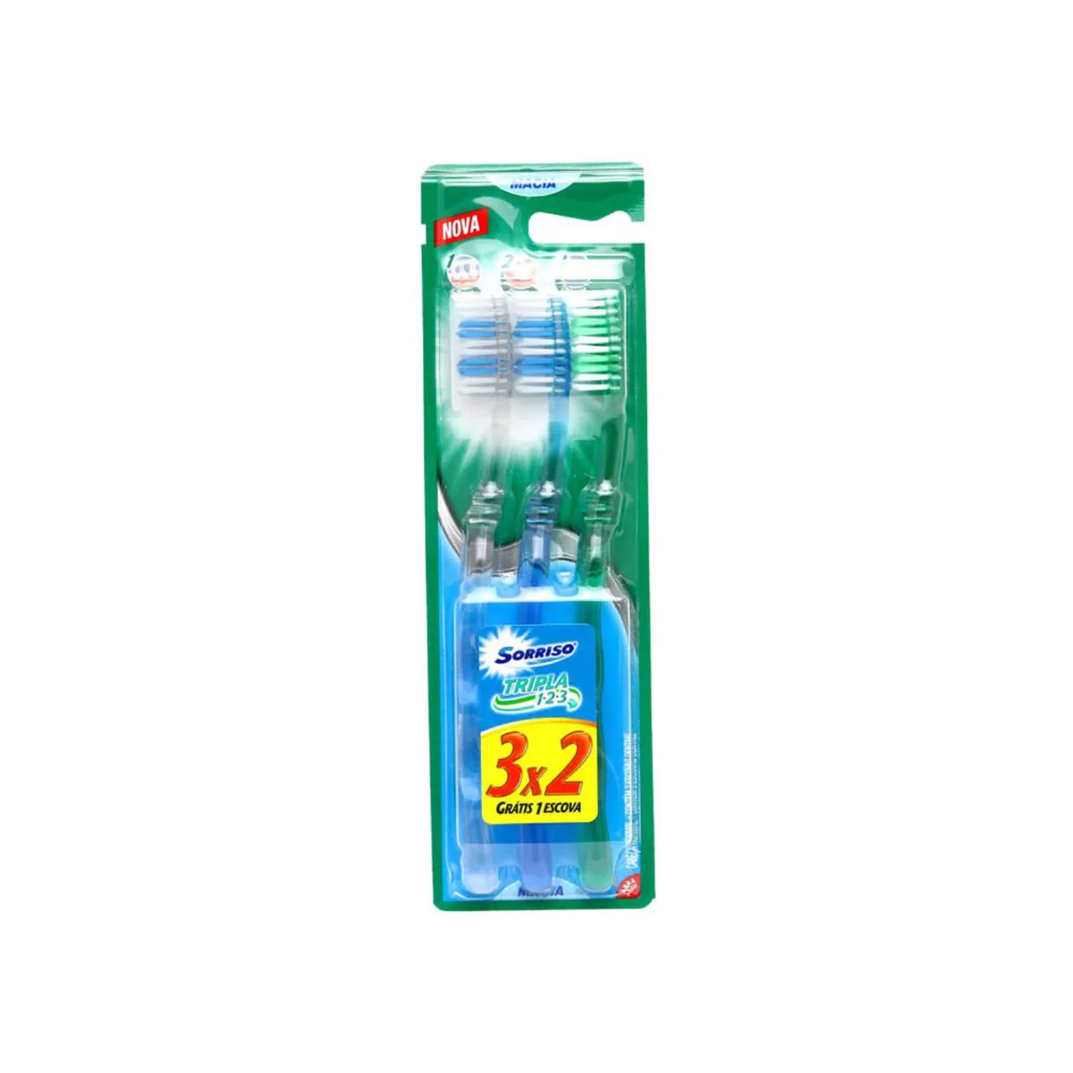 Escova de Dente Sorriso Tripla 1 2 3 3unid Promo Leve 3 Pague 2