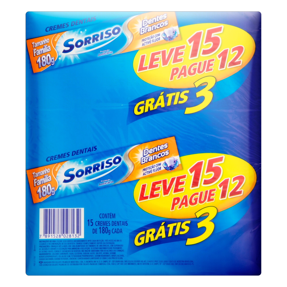 Pack Creme Dental Sorriso Dentes Brancos Caixa 180g Cada Leve 15 Pague 12 Unidades