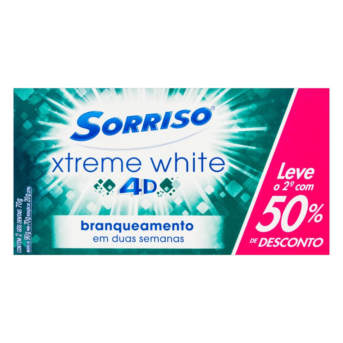 Pack Gel Dental Sorriso Xtreme White 4d Caixa 70g Cada 2 Unidades Grátis 50 De Desconto Na 2 Unidade