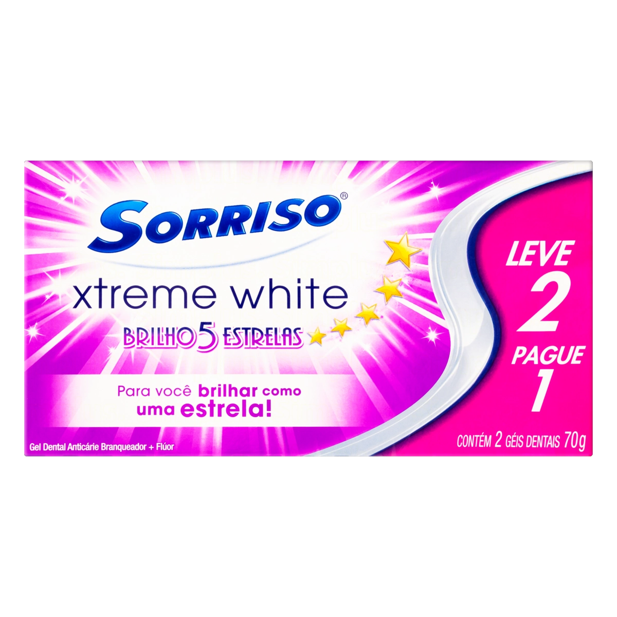 Gel Dental Branqueador Sorriso Xtreme White 5 Estrelas Caixa 140g 2 Unidades Leve 2 Pague 1 Unidade