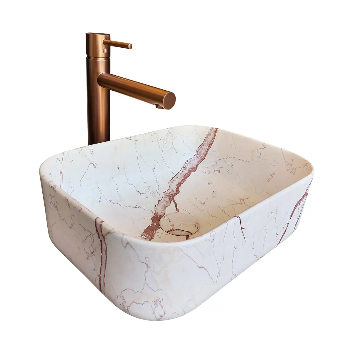 Cuba para Banheiro Cerâmica Marmorizada Rose Gold Retangular 41cm Reno RC 9003