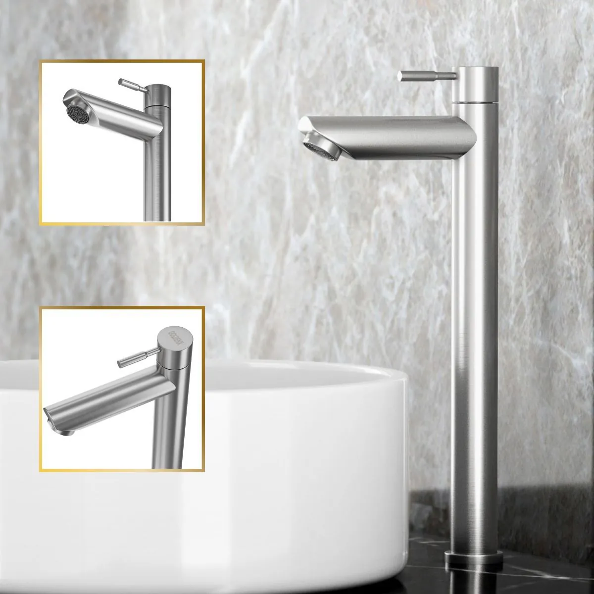 Torneira De Banheiro Lavabo Madrid Bica Alta Aço Escovado Goldenx
