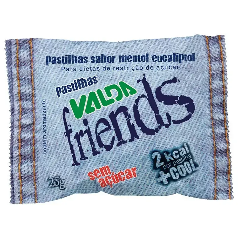 Pastilhas Mentol Eucaliptol Zero Açúcar Valda Friends Pacote 25g