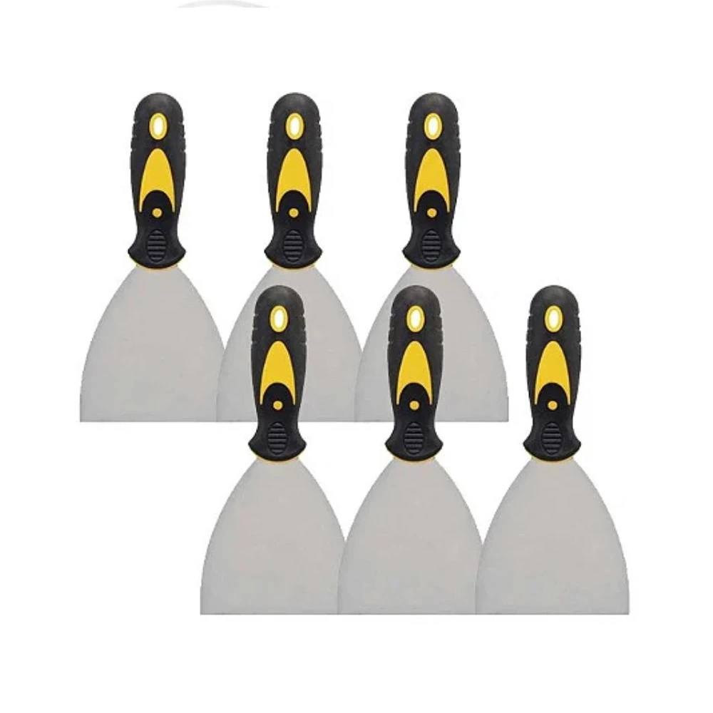 Kit 6 Espátula De Aço Lisa Com Cabo Emborrachado 4 0,7mm