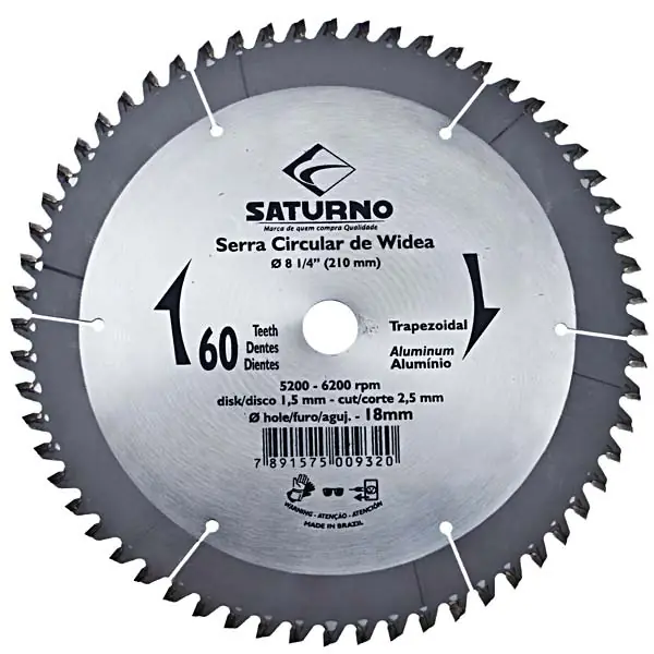 Disco Serra Circular Met Duro 60 Dentes Larg 215,90 Saturno