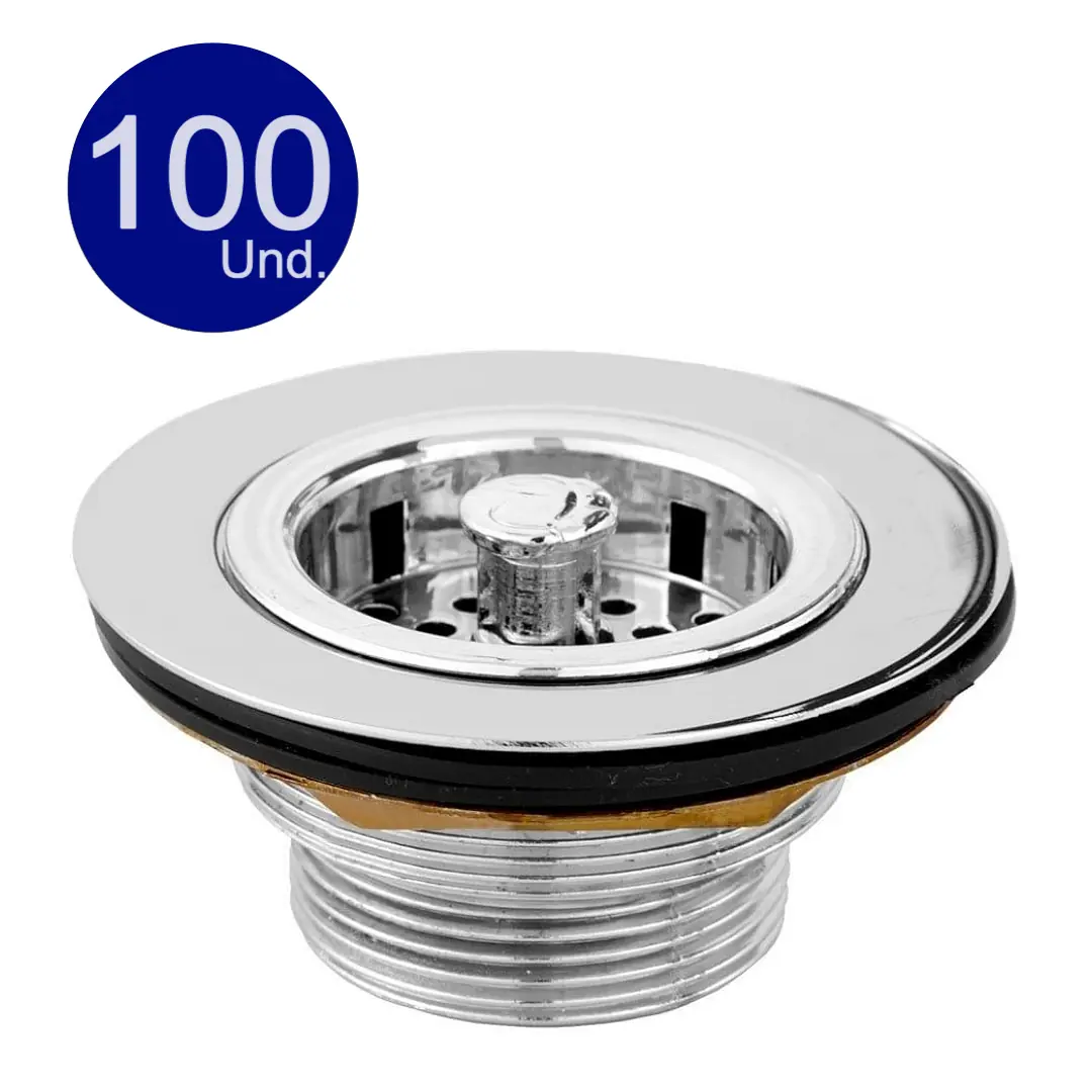 Kit Com 100 Unidades Válvula Pia Americana Porca Metal 1623 3.1/2 Cromada