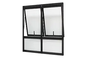 Janela Maxim-ar Alumínio Preto 100x120x5,3cm Duas Seções Com Bandeira Fixa Jap