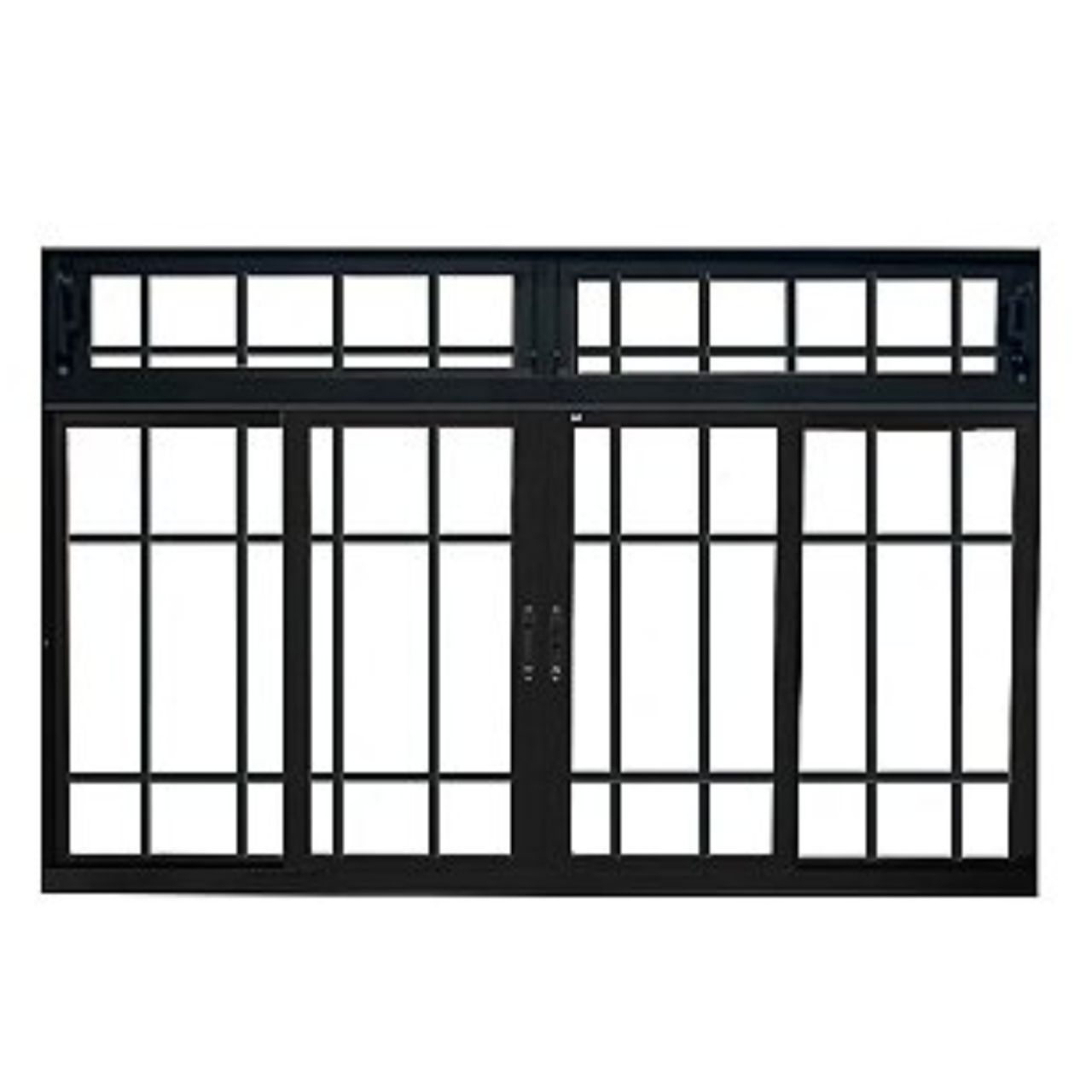 Janela De Correr Alumínio Preto 100x200 4 Folhas Com Bandeira Com Grade Jap Caribe Max