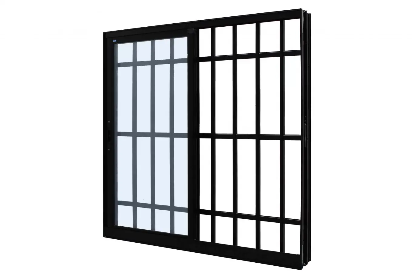Janela De Correr Alumínio Preto 120x120x12,4cm 2 Folhas Móveis Com Grade Jap Perfecta Max