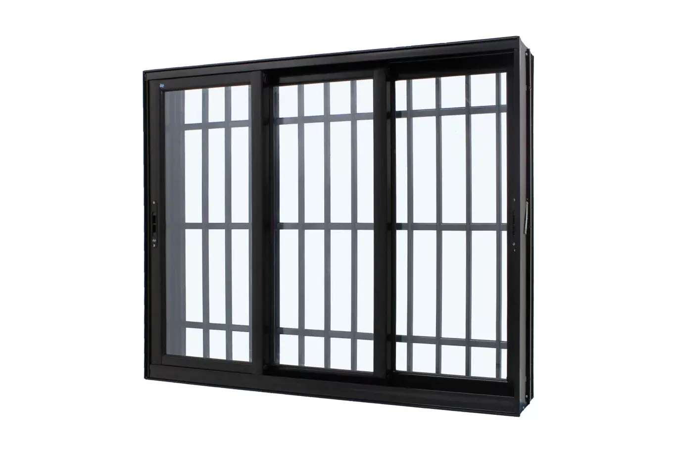 Janela De Correr Alumínio Preto 100x120x16cm 3 Folhas Móveis Com Grade Perfecta Max Jap