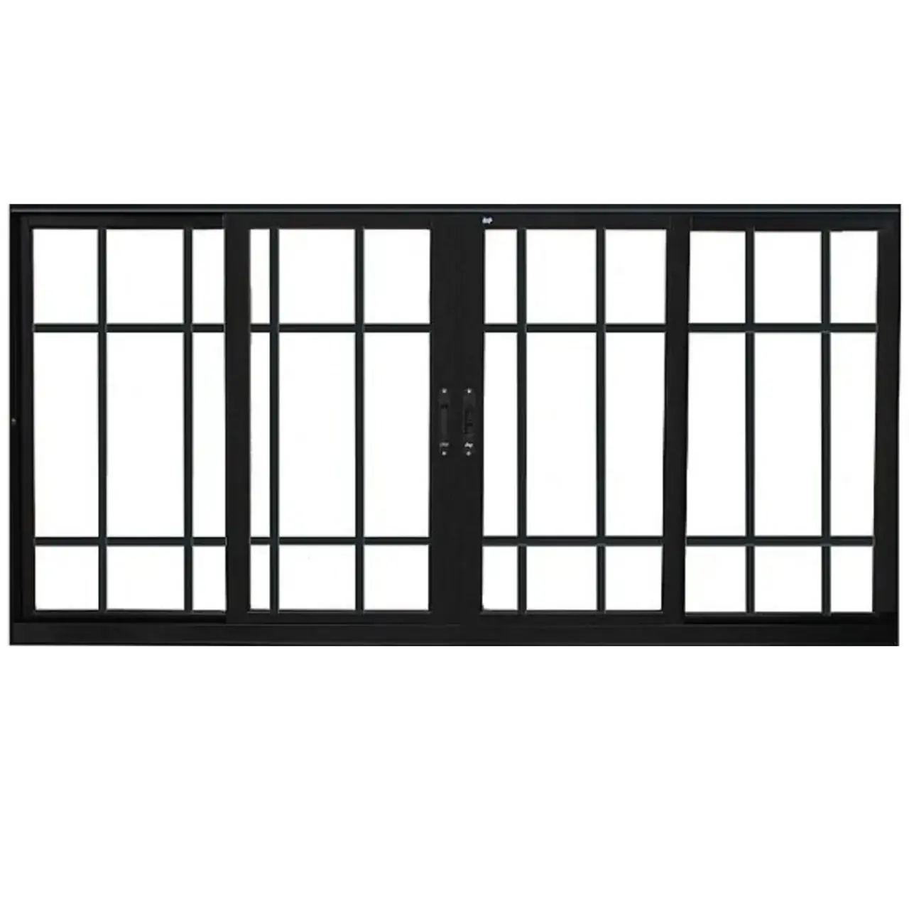 Janela De Correr Alumínio Preto 100x150x12,2cm 4 Folhas Com Grade Perfecta Max Jap