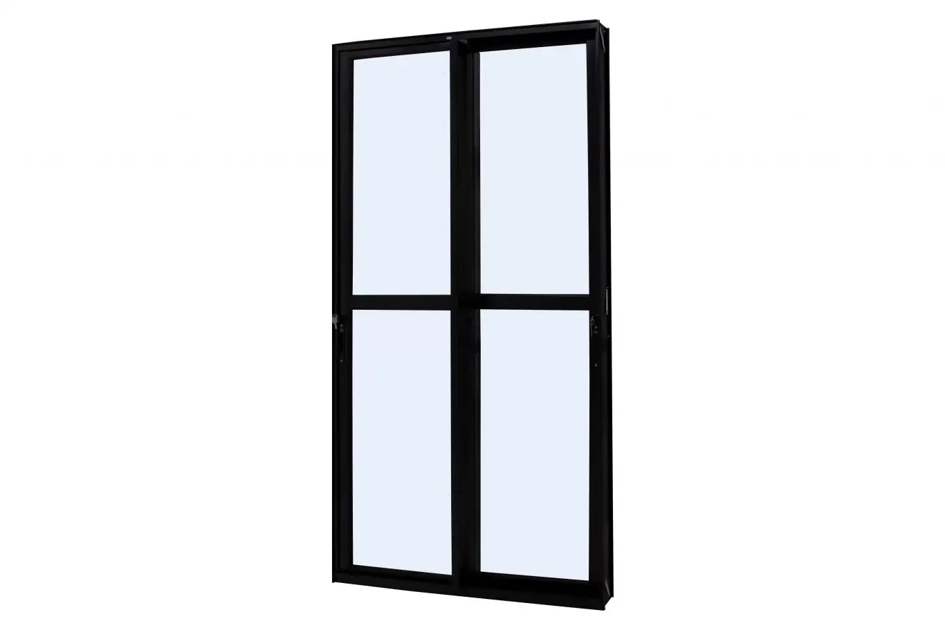 Porta De Correr Alumínio Preto 215x120x8,7cm 2 Folhas Móveis C/ Fechadura Jap Caribe Max