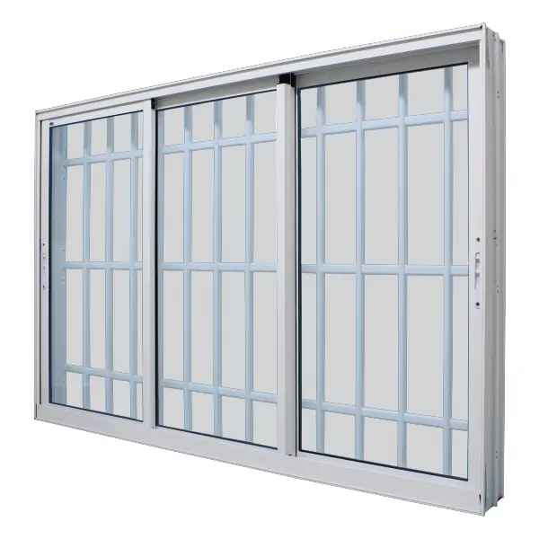 Janela De Correr Alumínio Branco 100x150 3 Folhas Móveis Com Grade Jap Caribe Max