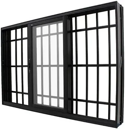 Janela De Correr Alumínio Preto 100x150 3 Folhas Móveis Com Grade Jap Caribe Max