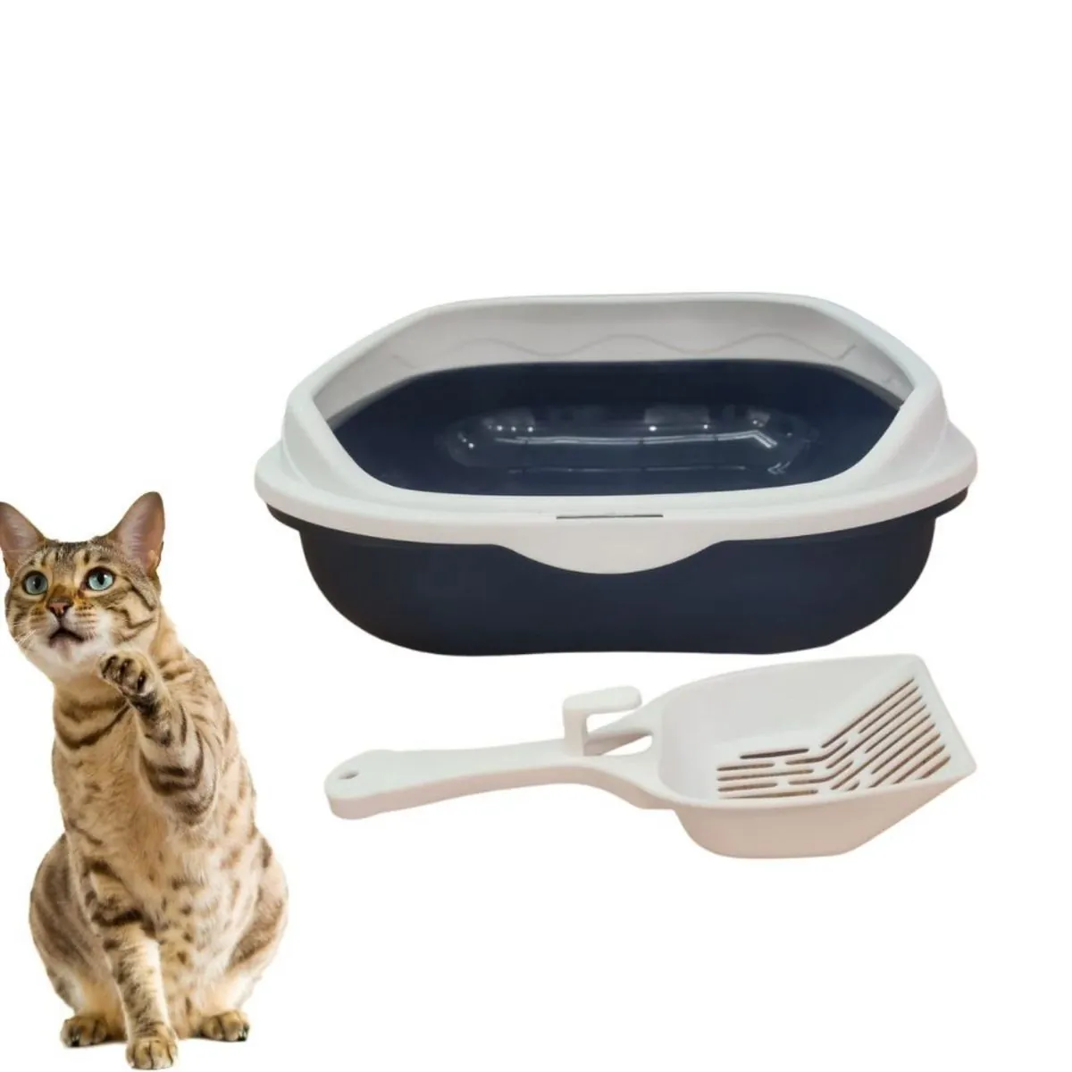 Caixa de Areia Banheiro Higiênica Bandeja Para Pets Gatos com Borda + 1 Pá Coletora Azul Escuro