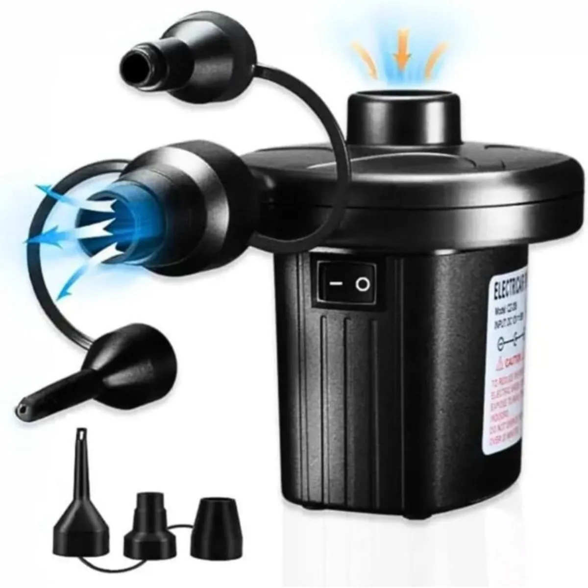 Bomba De Ar Elétrica Encher Colchão Boia Piscina Bomba Pneumática 12V Bicos Bivolt Preto