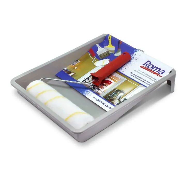 Kit Pintura Roma Flex Com 3peças ( 1 Bandeja Para Pintura / 1 Cabo Para Rolo 23cm / 1 Rolo 23cm)