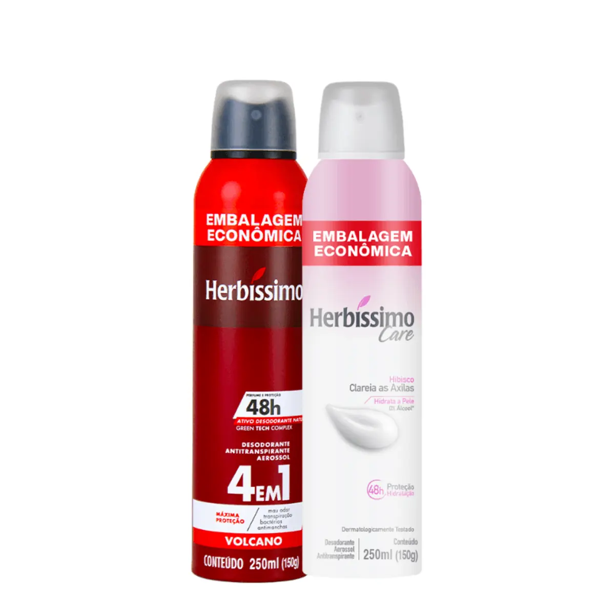Kit Desodorante Aerossol Antitranspirante Herbíssimo Volcano e Care Hibisco 250Ml