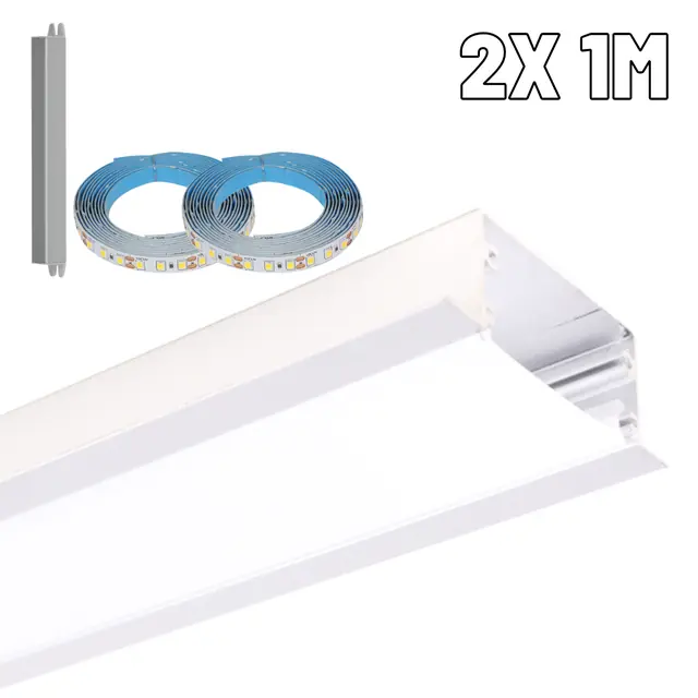 Perfil De Led 40mm Embutir Branco 2x 1m Com Led 3.000k