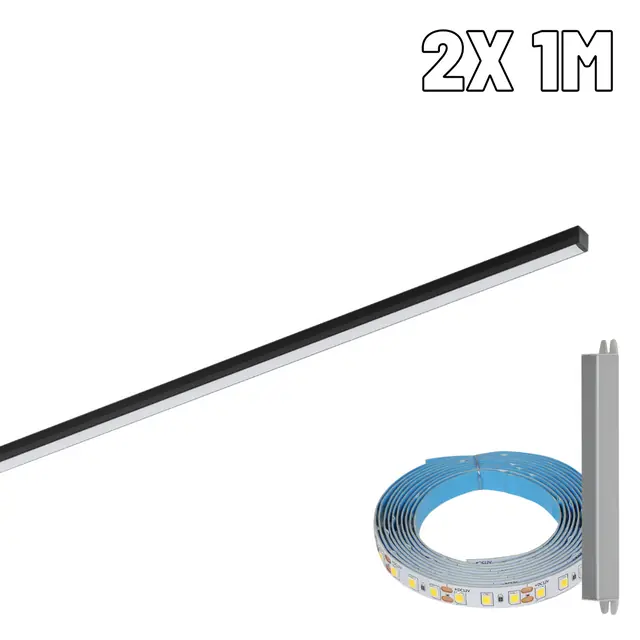 Perfil De Led 10mm Sobrepor Preto 2x 1m Com Led 3.000k