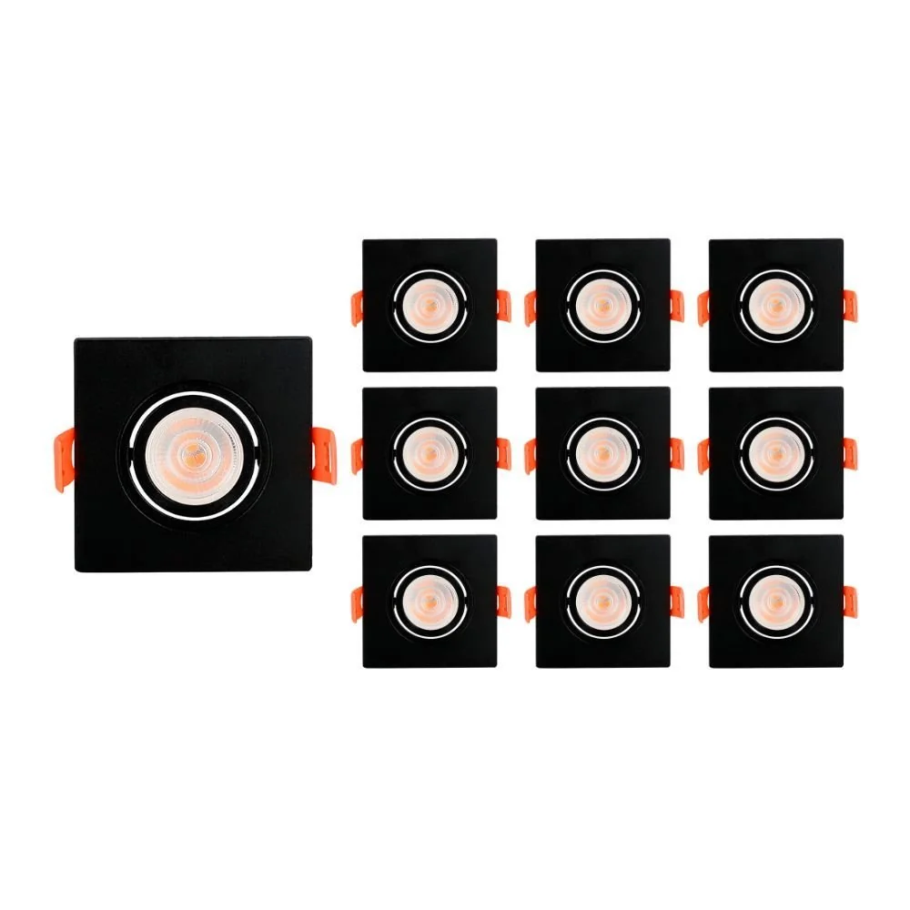 10 Spots De Embutir Plano Mbled Para 1 Lâmpada Par 20 Quadrado Preto