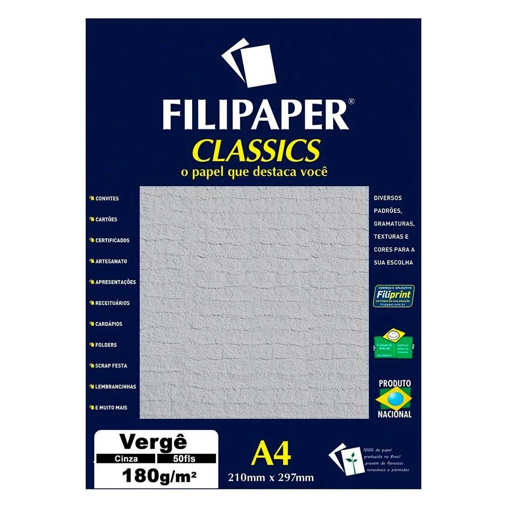 Papel Filipaper Verge 180grs Cinza R.979 Atacado Pct C/50 Filipaper