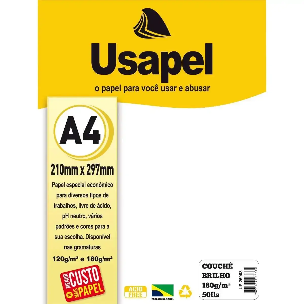 Papel A4 Couche Usapel Branco 180G 50 Folhas
