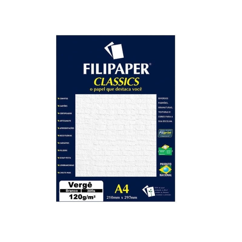 Papel Verge 120g 30fl A4 Branco Nat Un Filiperson