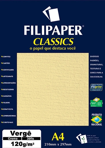 Papel Filipaper Verge 120grs Creme R.1873 Atacado Pct C/30 Filipaper