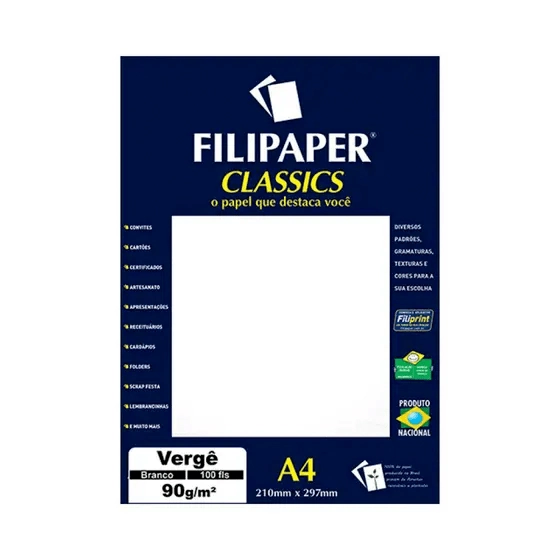 Papel Filipaper Verge 90grs Branco R.976 Atacado Pct C/100 Filipaper