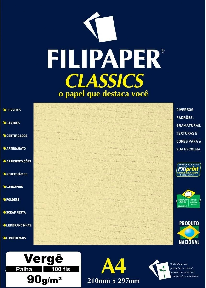 Papel Filipaper Verge 90grs Palha R.982 Atacado Pct C/100 Filipaper