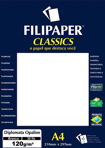 Papel Filipaper Diplomata 120grs A4 Branco R.02061 Atacado Pct C/30 Filipaper