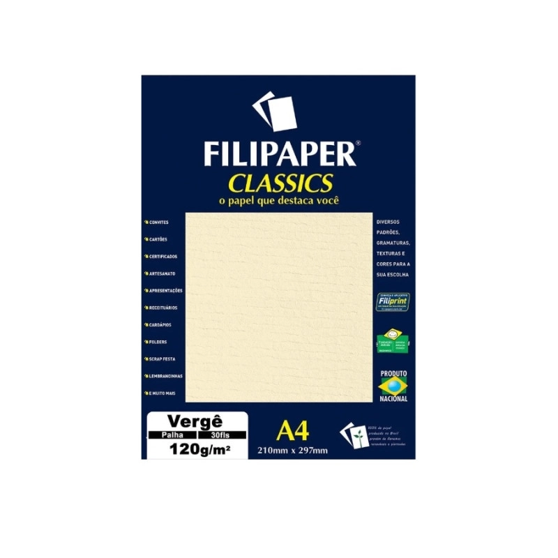 Filipaper Classics Verge Palha A4 120gr 30fls 1871