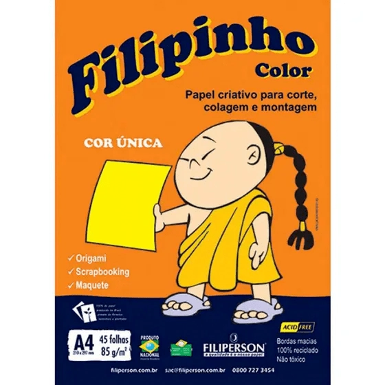 Papel Filipinho Color A4 85g Amarelo 45fls R.01043 Atacado Pct C/45 Filipaper