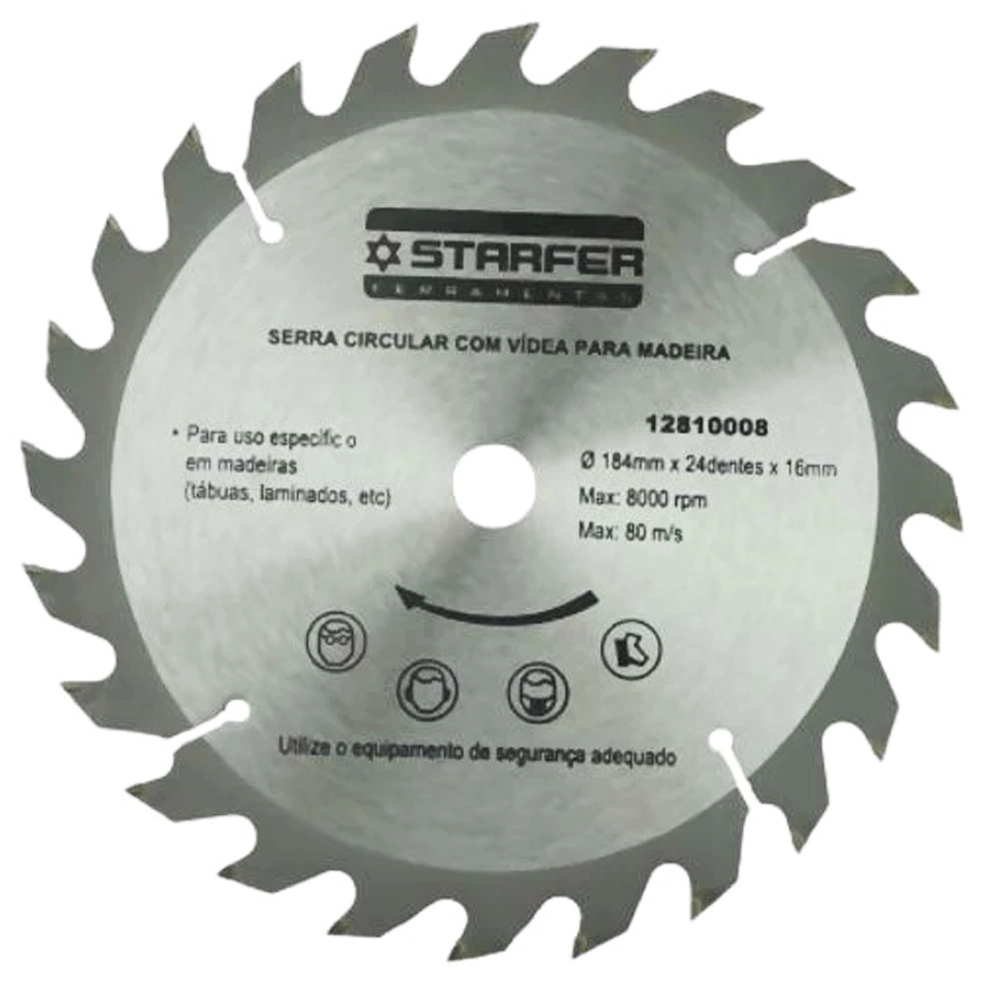 Serra Circular Com Vídea Para Madeira 7.1/4" x 16mm x 24 Dentes - Starfer