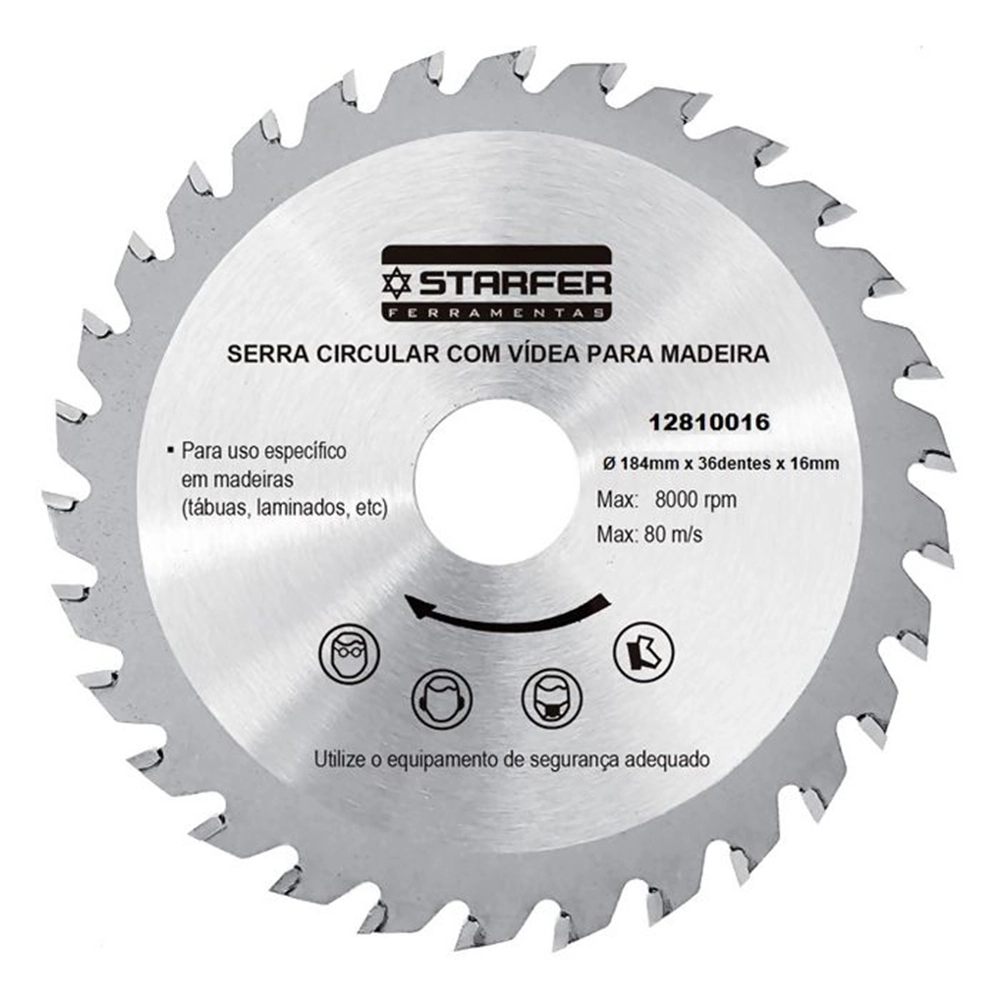 Serra Circular Com Vídea Para Madeira 7.1/4" X 16mm X 36 Dentes - Starfer